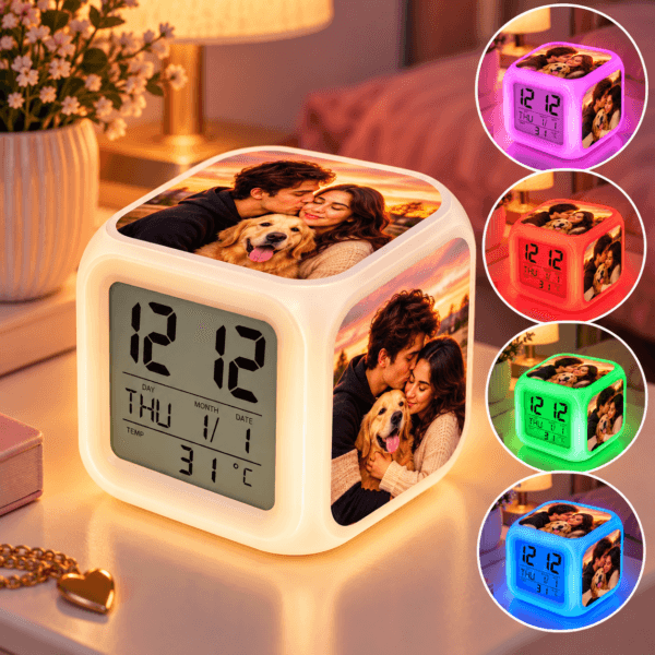 Ceasul Magic – Personalizat cu 3 Fotografii și Lumină LED