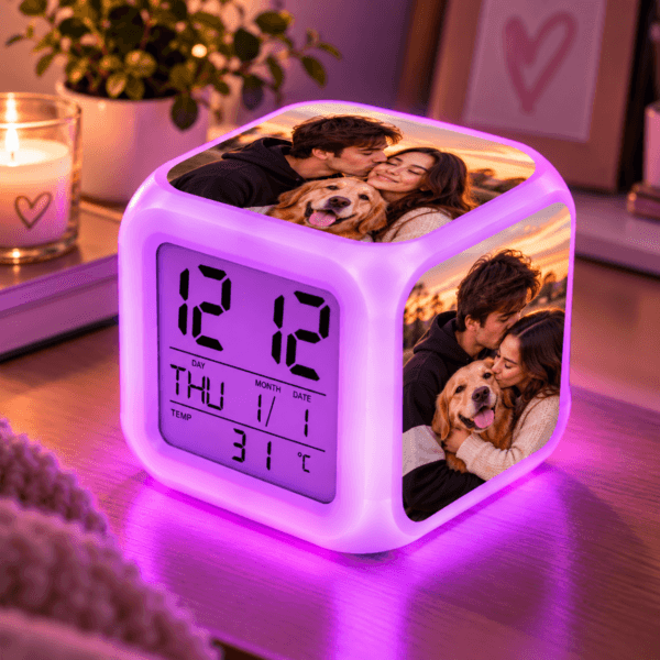 Ceasul Magic – Personalizat cu 3 Fotografii și Lumină LED