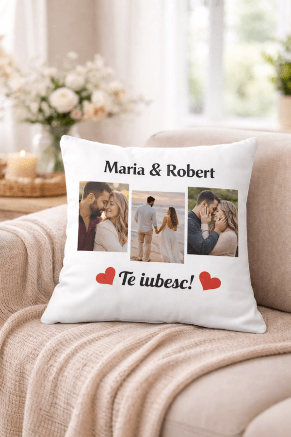 Perna personalizata pentru Cuplu Colaj  3 Poze