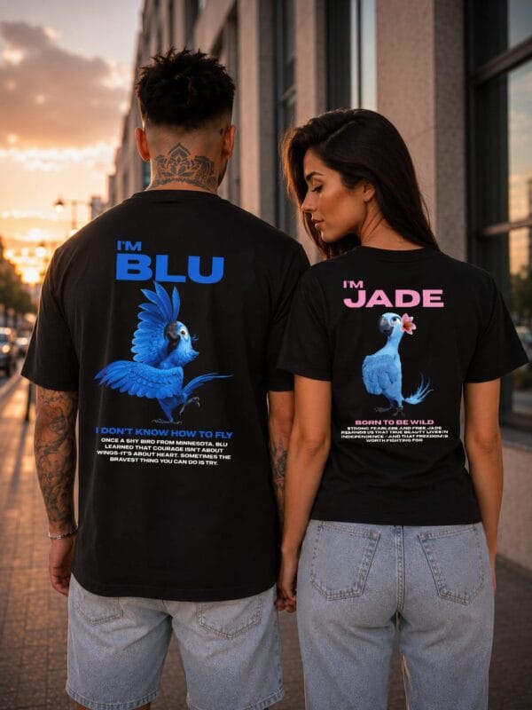 Set 2 tricouri cuplu Blu & Jade Rio