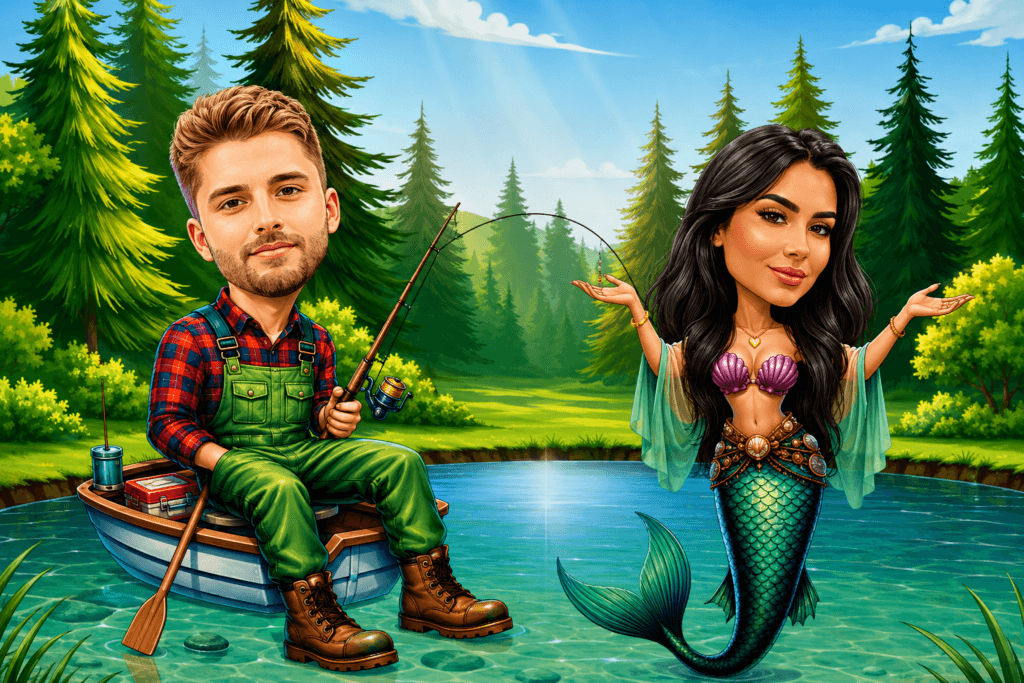 Tablou Caricatura Pescar & Sirena