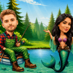 Tablou Caricatura Pescar & Sirena