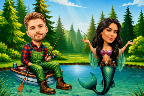 Tablou Caricatura Pescar & Sirena