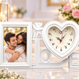 Rama foto personalizata LOVE cu ceas în forma de inima