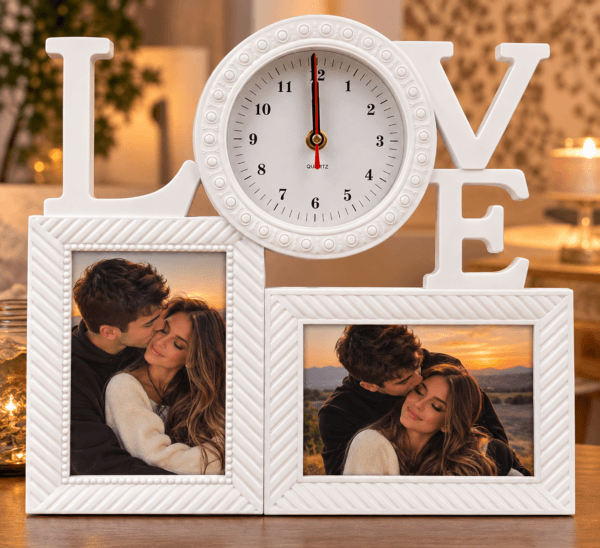 Rama Foto LOVE Personalizata cu Ceas si 2 Poze