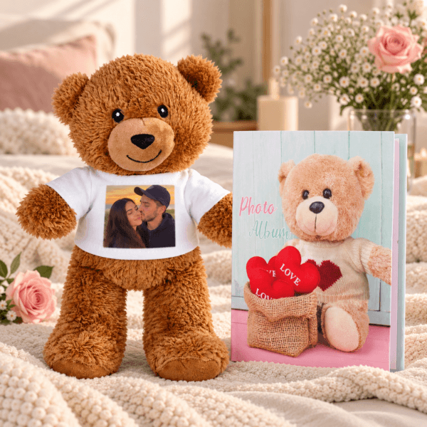 Set Cadou Personalizat Teddy + Album Foto cu 10 Poze Incluse