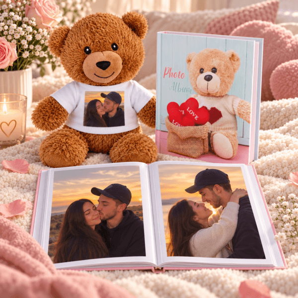 Set Cadou Personalizat Teddy + Album Foto cu 10 Poze Incluse