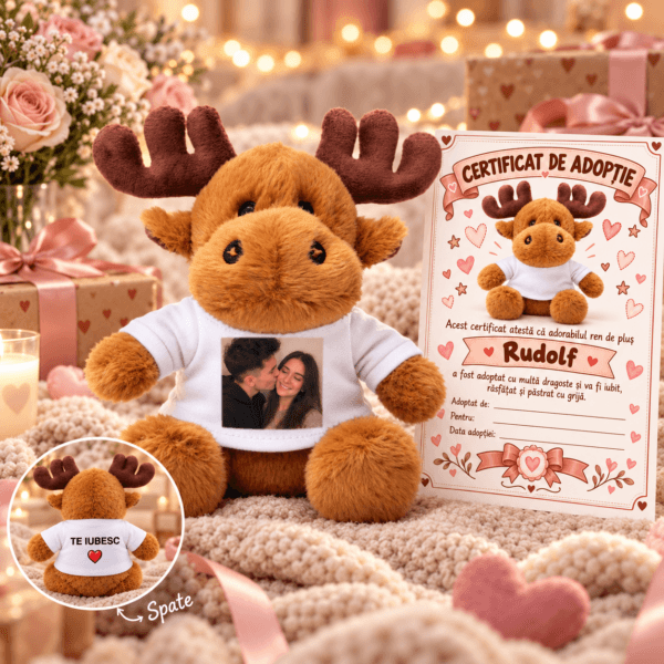 Renul Rudolf Personalizat cu Poza + Cutie Cadou de Craciun