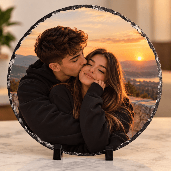 Placa Ardezie Rotunda Personalizata cu Poza 20 cm