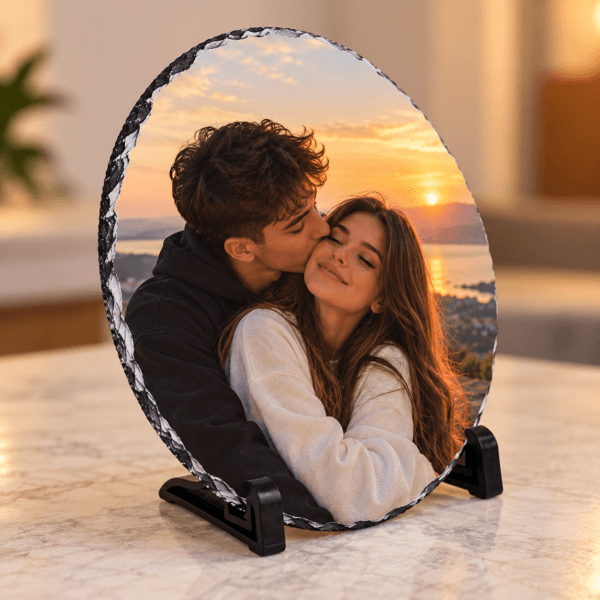 Placa Ardezie Rotunda Personalizata cu Poza 20 cm