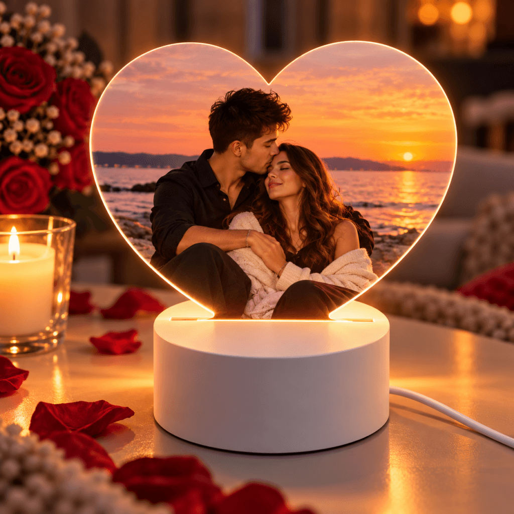 Lampa LED Personalizata cu Fotografie, Model Inima Romantica
