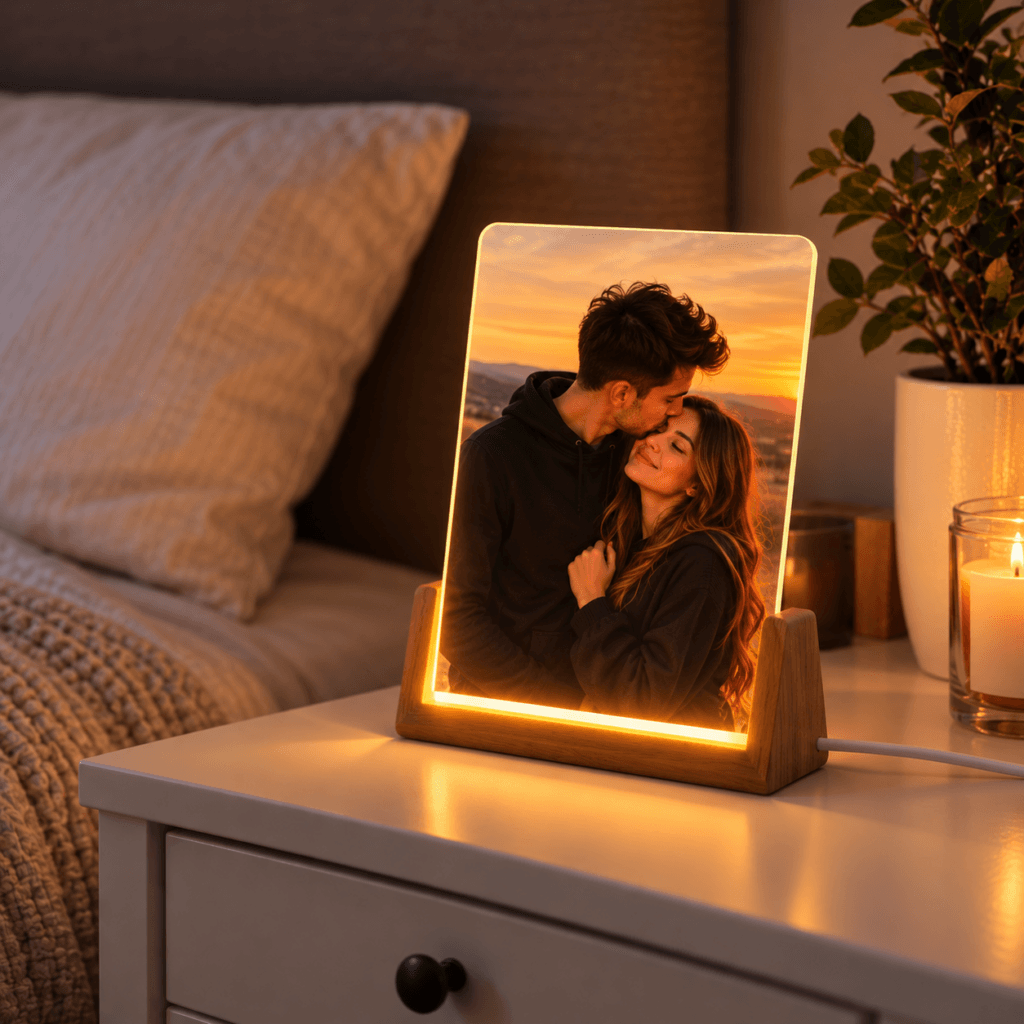 Lampă LED Personalizată cu Poză şi Suport din Lemn – 10×15