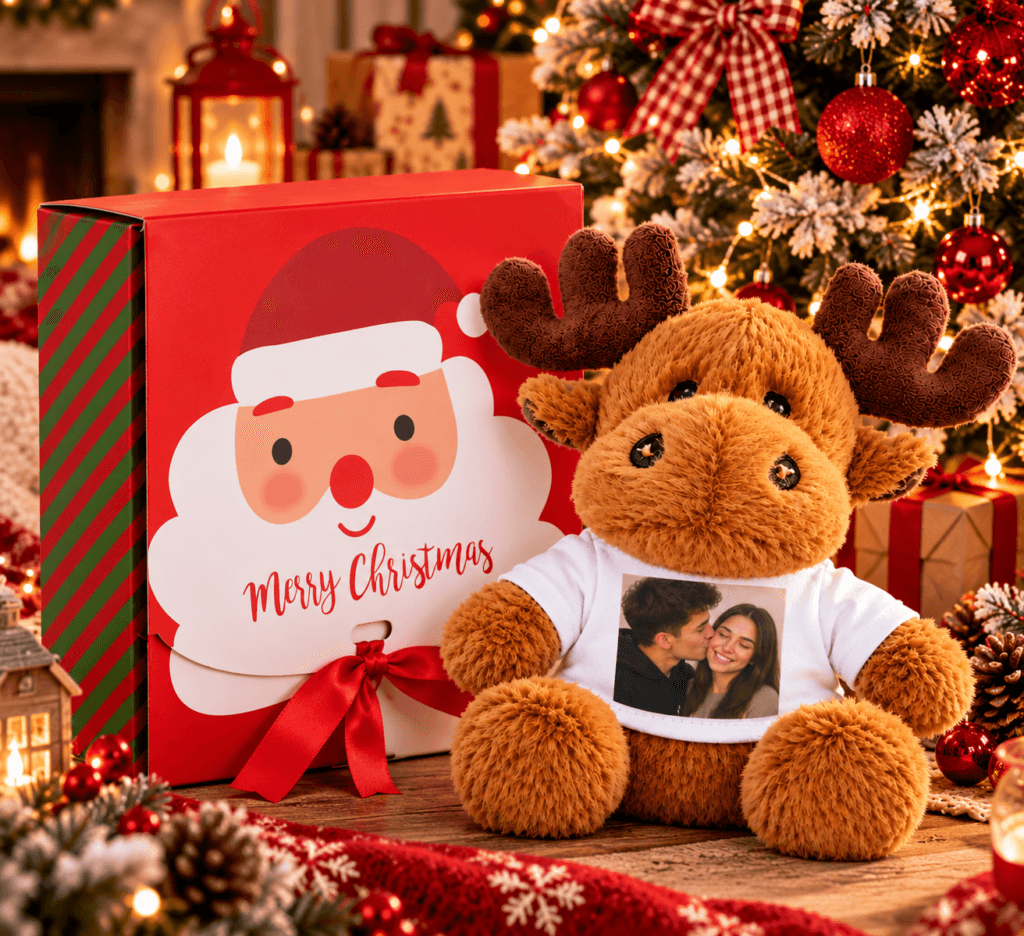 Renul Rudolf Personalizat cu Poza + Cutie Cadou de Craciun
